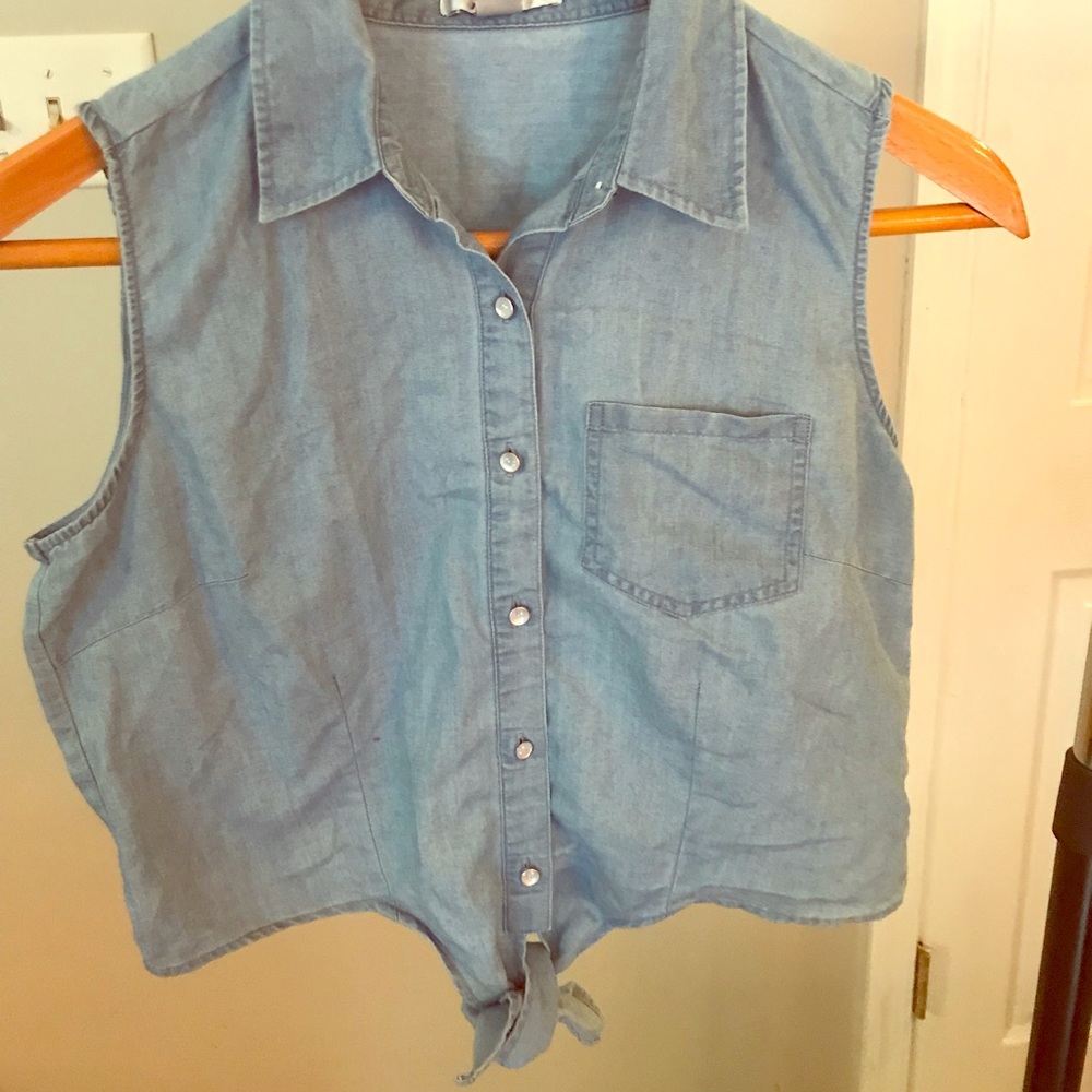 Papaya Button Up Front Tie Tank Top